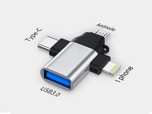 Computers: 3-in-1 USB OTG Adapter – USB-C, Micro USB & Lightning