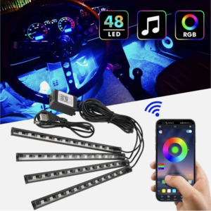 4-Piece RGB Car Footwell LED Light Strip Kit