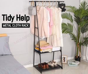 Indoor Single Clothes Rack with Shelf & Hooks