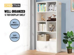 Extra-Wide White Bookcase with Open & Closed Shelves