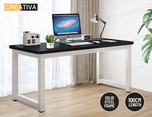 Black Top Computer Desk with White Legs – 100cm or 120cm