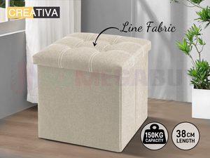 Foldable Storage Ottoman Cube 38cm – Beige