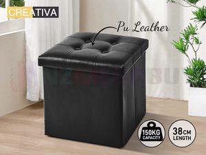 Foldable Storage Ottoman Cube 38cm – Black