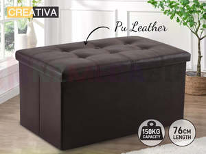 Foldable Storage Ottoman Bench 76cm – Coffee