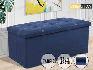 Foldable Storage Ottoman Bench 76cm – Navy Blue