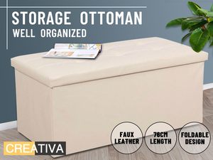 Foldable Storage Ottoman Bench 76cm – Cream