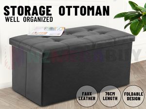 Foldable Storage Ottoman Bench 76cm – Black
