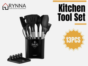 Kitchen: 13-Piece Silicone Kitchen Utensil Set with Stainless Steel Handles