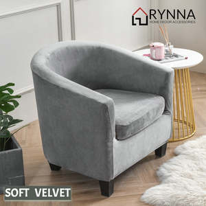 Velvet Grey Tub Chair Cover with Cushion Cover