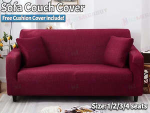 Sofa Chair Covers Nz: Mia Red Stretch Sofa Cover with Cushion Cover – 4 Sizes