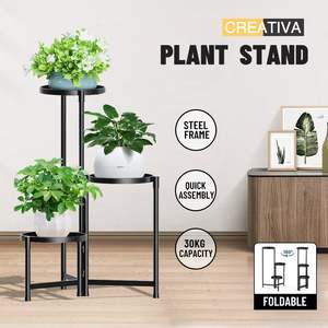 3-Tier Foldable Metal Plant Stand – 71cm Black