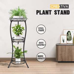 3-Tier Foldable Metal Plant Stand – 86cm Black