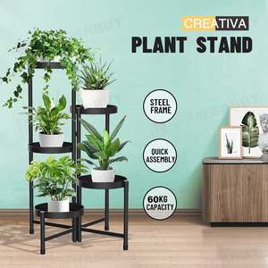 5-Tier Foldable Metal Plant Stand – Black