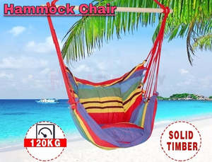 Outdoor Garden Conservatory: Hanging Hammock Chair with 2 Cushions – Multicolour