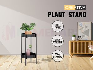 2-Tier Metal Plant Stand – 60cm Black