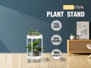 2-Tier Metal Plant Stand – 60cm White