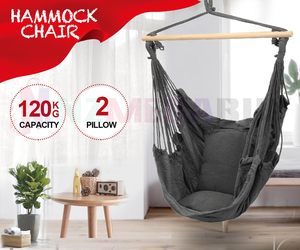 Hanging Hammock Chair with 2 Cushions – Grey