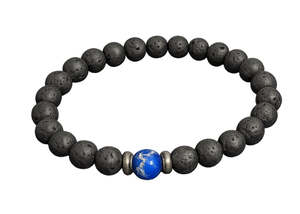Aromatherapy: Black Lava Stone Bracelet With 1 Blue Stone (18)
