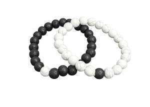Aromatherapy: Black Lava Stone Double Bracelet White (16)