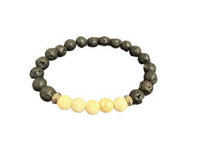 Aromatherapy: Black Lava Stone Bracelet with 5 Cream Stones (15)