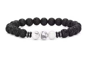 Aromatherapy: Black Lava Stone Bracelet with 3 White Tigers Eye (20)