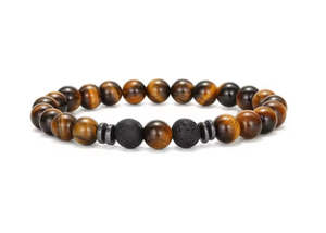 Aromatherapy: Brown Tigers Eye Bracelet with 2 Black Lava Stone (18)