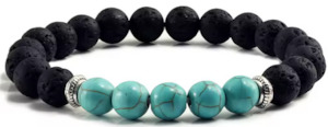 Black Lava Stone Bracelet with 5 Cracked Turquiose Stones (7)