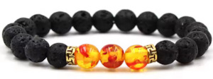 Aromatherapy Accessories: Black Lava Stone Bracelet with 3 Yellow/ Orange Stones (3)