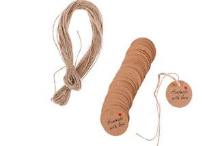Labels Stickers Tags: Craft Labels / Tags / gift labels / Handmade with Love x 100 with string