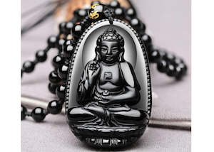 Jewellery Sale: Black Obsidian Carved Buddha Necklace (17)