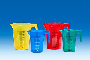 Bottles Containers: Jugs, graduated, stackable, coloured, PP