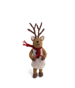 En Gry Sif: Small Brown Girly Deer With Grey Dress & Scarf | En Gry & Sif