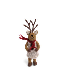 Small Brown Girly Deer With Grey Dress & Scarf | En Gry & Sif