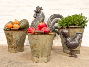 Original Iron Buckets w/wood handle | Set of 3