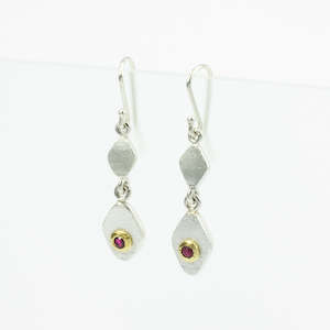 Lucia Araoz: LA31: Drop earrings with gold bezel and rubies