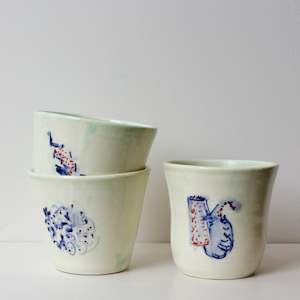 JLA41 / JLA43 / JLA44: Tumblers - Mint w/ blue & red design