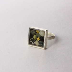 Anna Claire: ACT488: Square grey stone and gold nugget ring
