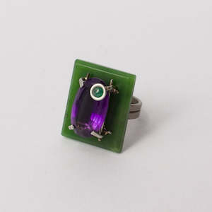 Rings: NA181: Amethyst, pounamu and emerald ring
