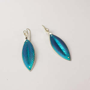 Earrings: RB186: Laurel leaf earrings - blue