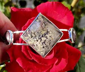 Jewellery Space: Sterling Silver Cuff with Indonesian Picture Moss Agate & NZ Aroha Stone