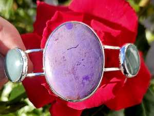 Jewellery Space: Sterling Silver Cuff with Turkish Lavender Jade and NZ Inanga Pounamu