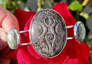 Sterling Silver Cuff with Obsidian and Green Garnets