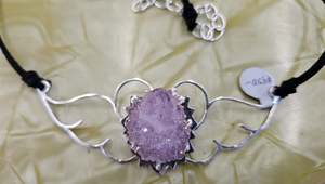 Large Sterling Silver Heart-Wing with Mystic Amethyst Choker-Necklace