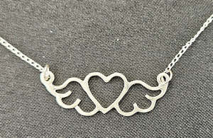 Small Sterling Silver Heart-Wing Necklace with Fine Chain
