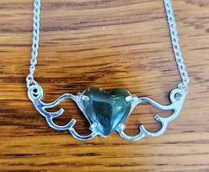 Jewellery Space: Small Heart-Wings Necklace with Pounamu Heart Cab and Sterling Silver Chain