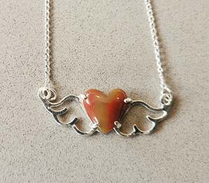 Jewellery Space: Small Heart-Wings Necklace with Jasper Heart Cab and Sterling Silver Chain