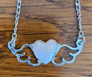 Jewellery Space: Small Heart-Wings Necklace with Pink Opal Heart Cab and Heavy Sterling Silver Chain