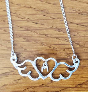 Jewellery Space: Small Heart-Wings Necklace with "M" Charm and Sterling Silver Chain