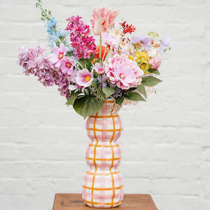 3 tier Vase - Pink & Orange Gingham