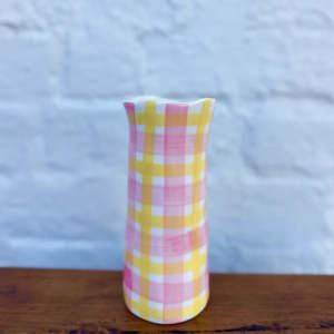 Noss And Co: Pink & Yellow Gingham Small Vase